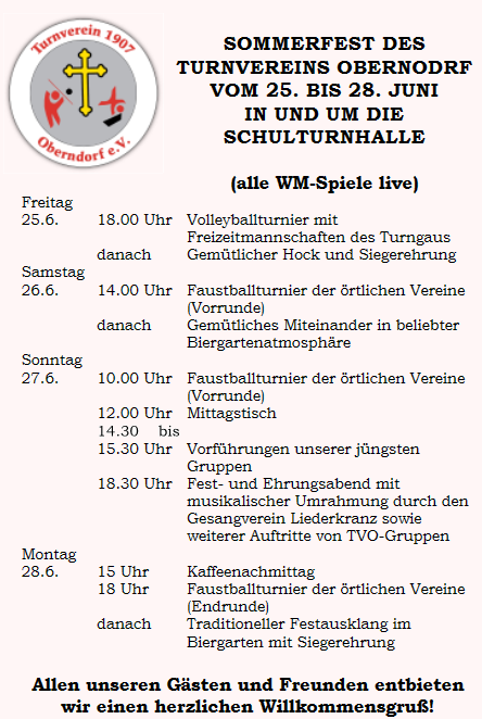 Sommerfest des TVO vom 25. bis 28. Juni