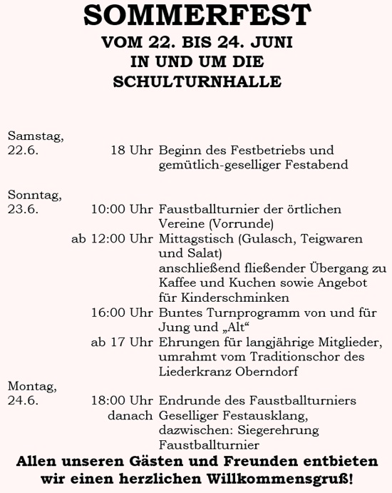 Sommerfest vom 22. bis 24. Juni